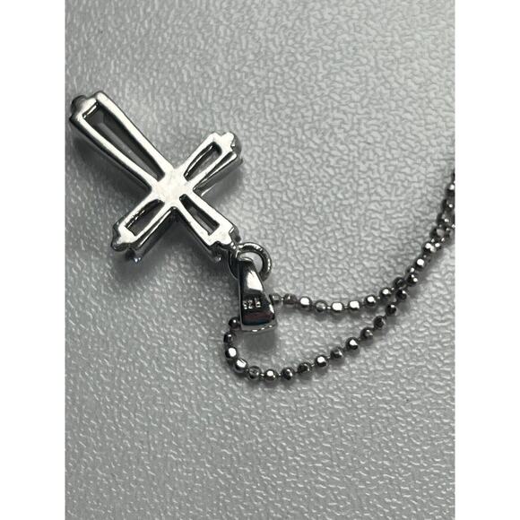 Sterling Silver Necklace 15.25" Ball Chain Clear Quartz Cross Pendant - Picture 6 of 12